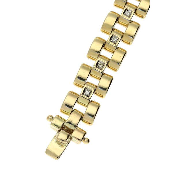 9ct Yellow Gold Gents Heavy 3-Link Diamond Bracelet 1.60ct