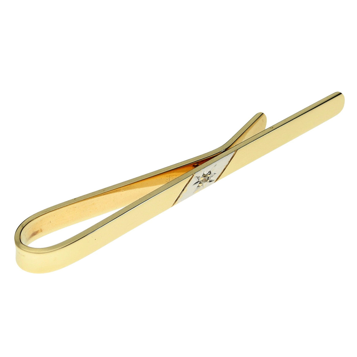 9ct Yellow Gold Diamond Set Tie-Bar - 3.2g