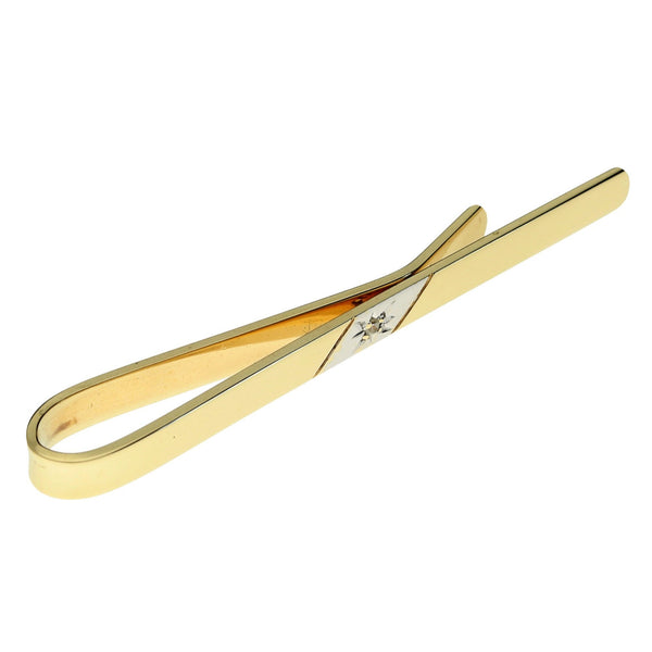 9ct Yellow Gold Diamond Set Tie-Bar - 3.2g