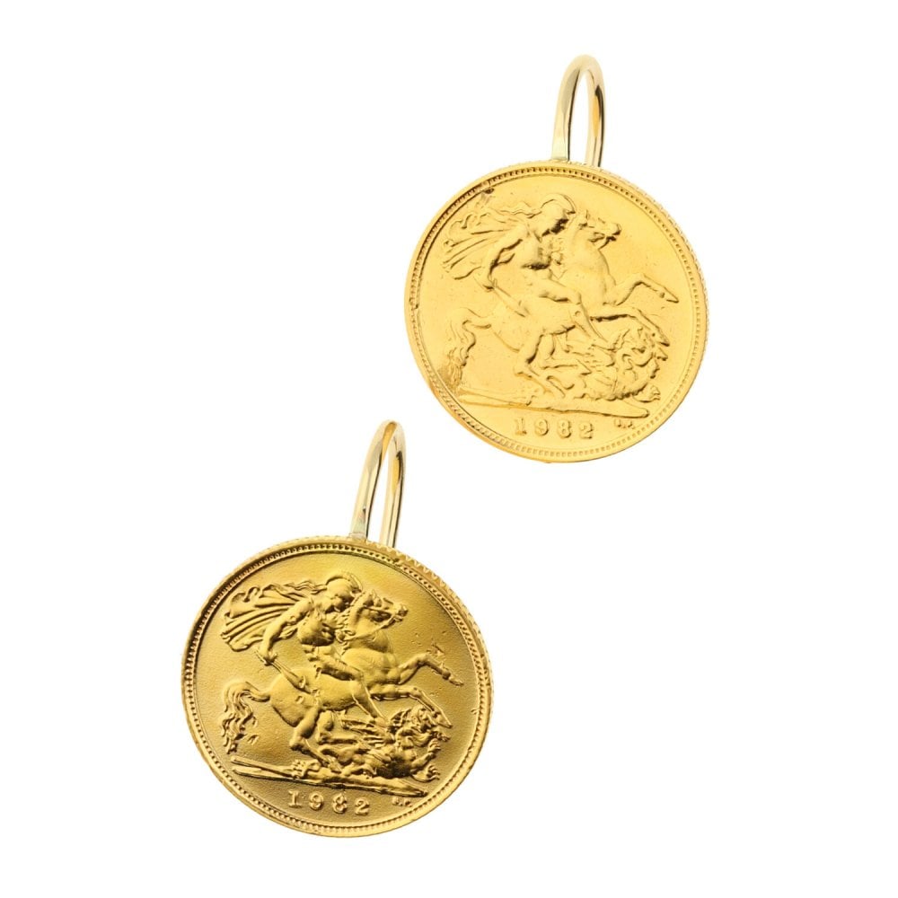 Gold 1982 Half-Sovereign Earrings - 9.0g