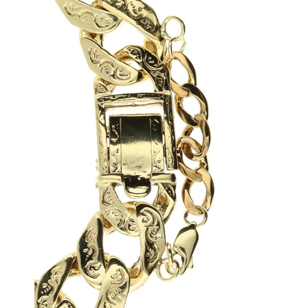 9ct Yellow Gold Heavy Patterned Curb Bracelet - 92.3g