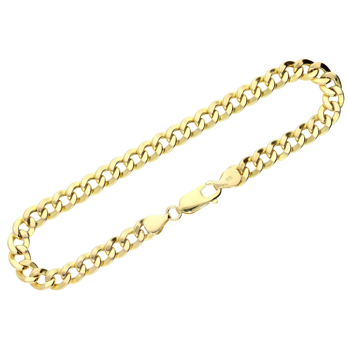 9ct Yellow Gold Hollow Curb Bracelet - 6.5g