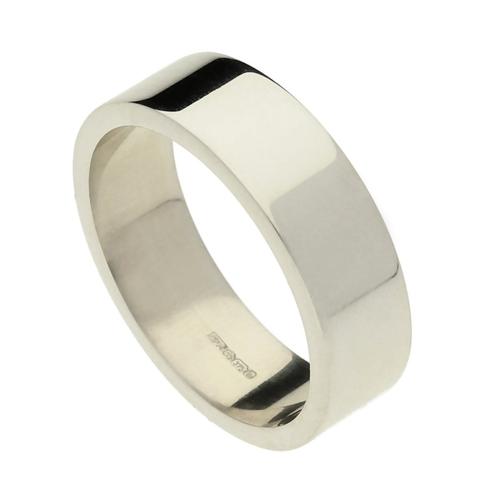 Mens 9ct White Gold 6mm 'Flat' Wedding Ring - 7.6g
