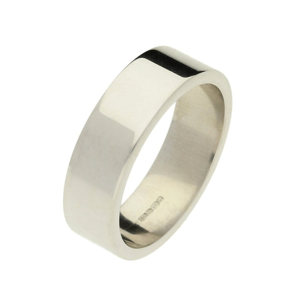 Mens 9ct White Gold 6mm 'Flat' Wedding Ring - 7.6g