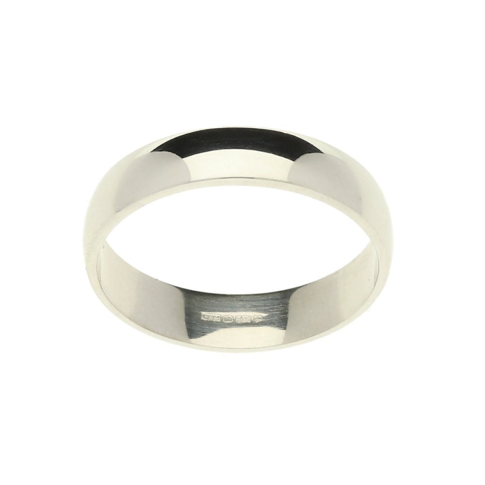9ct White Gold 4mm D-Shape Wedding Ring - Size M - 2.6g