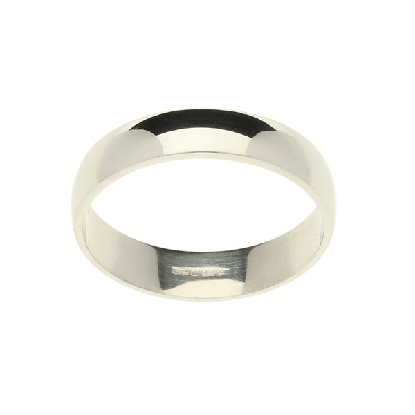 9ct White Gold 4mm D-Shape Wedding Ring - Size M - 2.6g