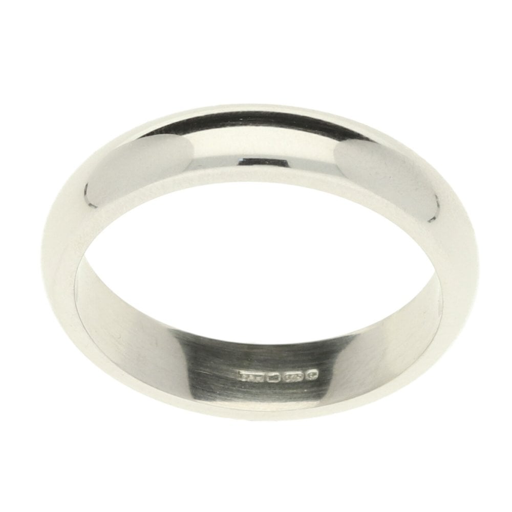 9ct White Gold 4mm 'D-Shape' Wedding Ring - 4.4g