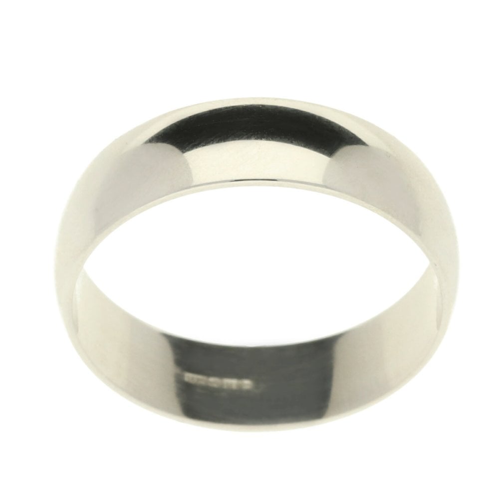 9ct White Gold 6mm D-Shape Wedding Ring - Size U - 4.7g