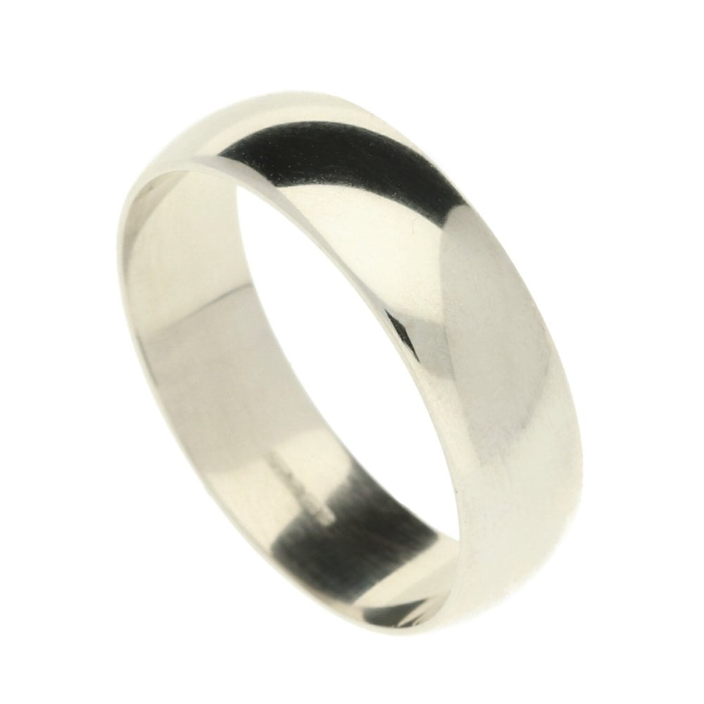 9ct White Gold 6mm D-Shape Wedding Ring - Size U - 4.7g