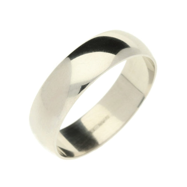 9ct White Gold 6mm D-Shape Wedding Ring - Size U - 4.7g
