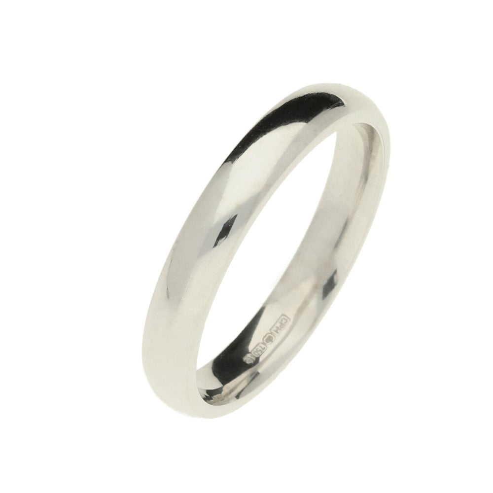 Elegant 18ct White Gold 'Court' Wedding Ring, 3mm Width - 3.9g