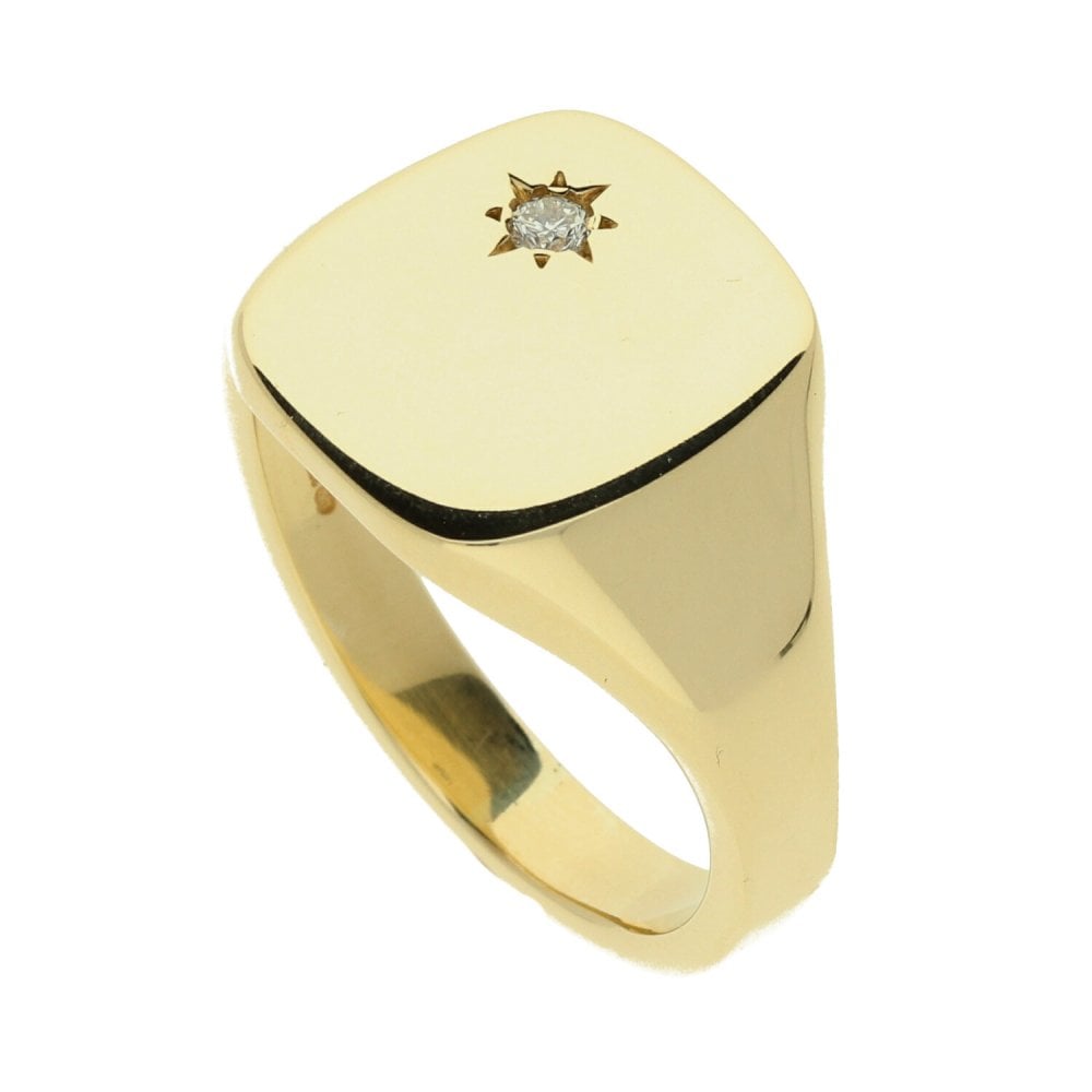 9ct Yellow Gold Diamond Signet Ring - 9.6g