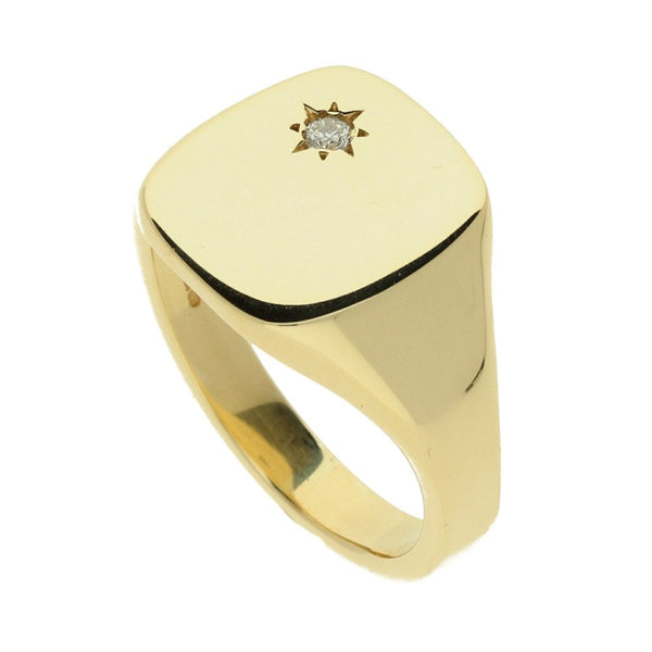 9ct Yellow Gold Diamond Signet Ring - 9.6g