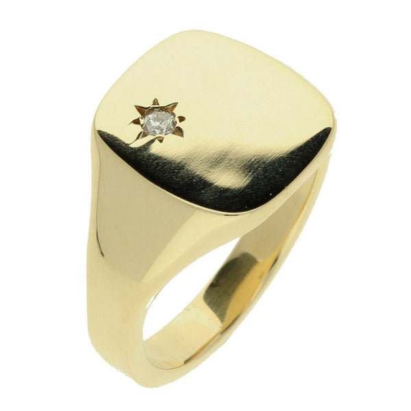 9ct Yellow Gold Diamond Signet Ring - 9.6g