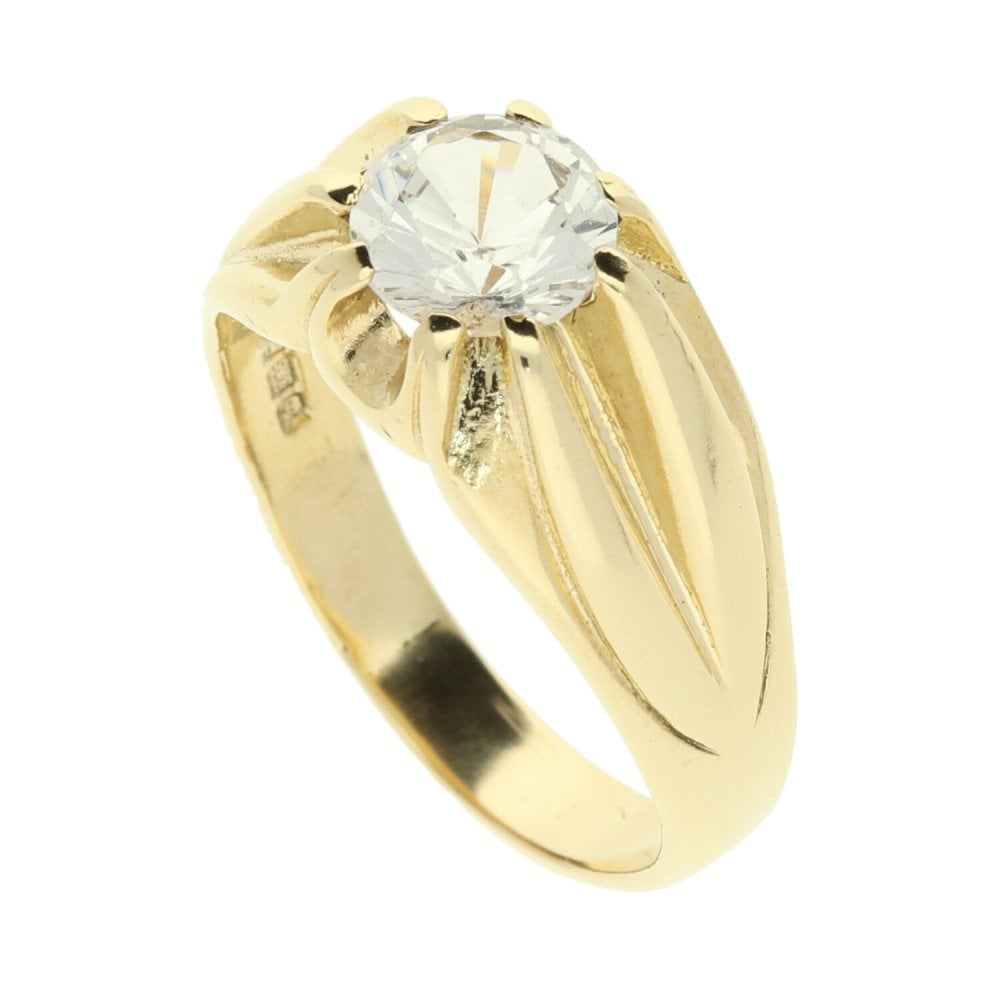 9ct Yellow Gold CZ Gents Ring - 8.9g
