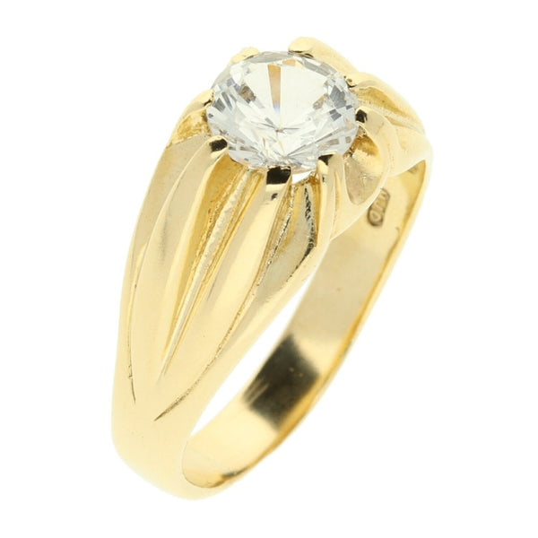 9ct Yellow Gold CZ Gents Ring - 8.9g