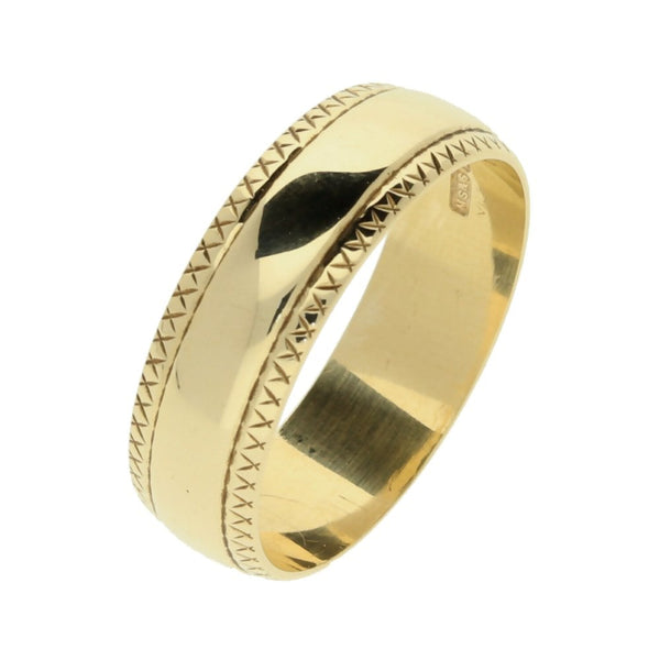 9ct Yellow Gold Patterned Wedding Ring - 4.5g