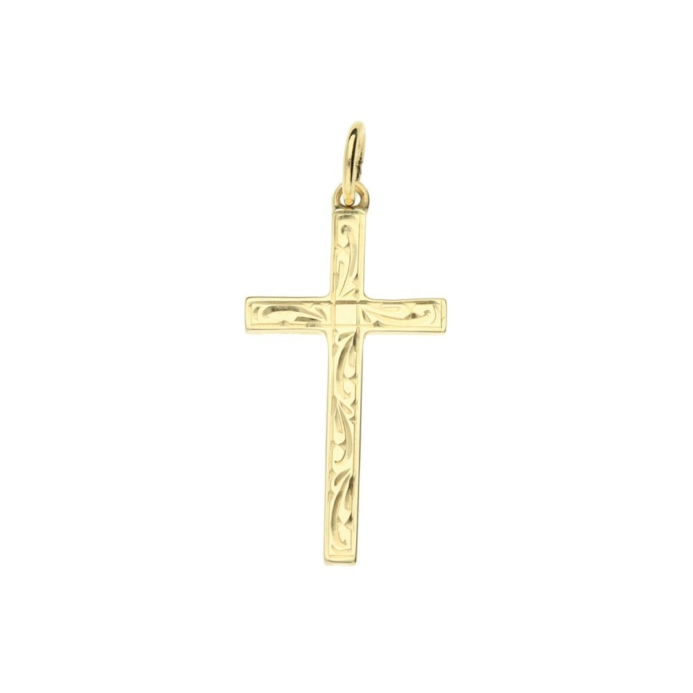 Medium 9ct Yellow Gold Scroll Patterned Cross - 1.4g