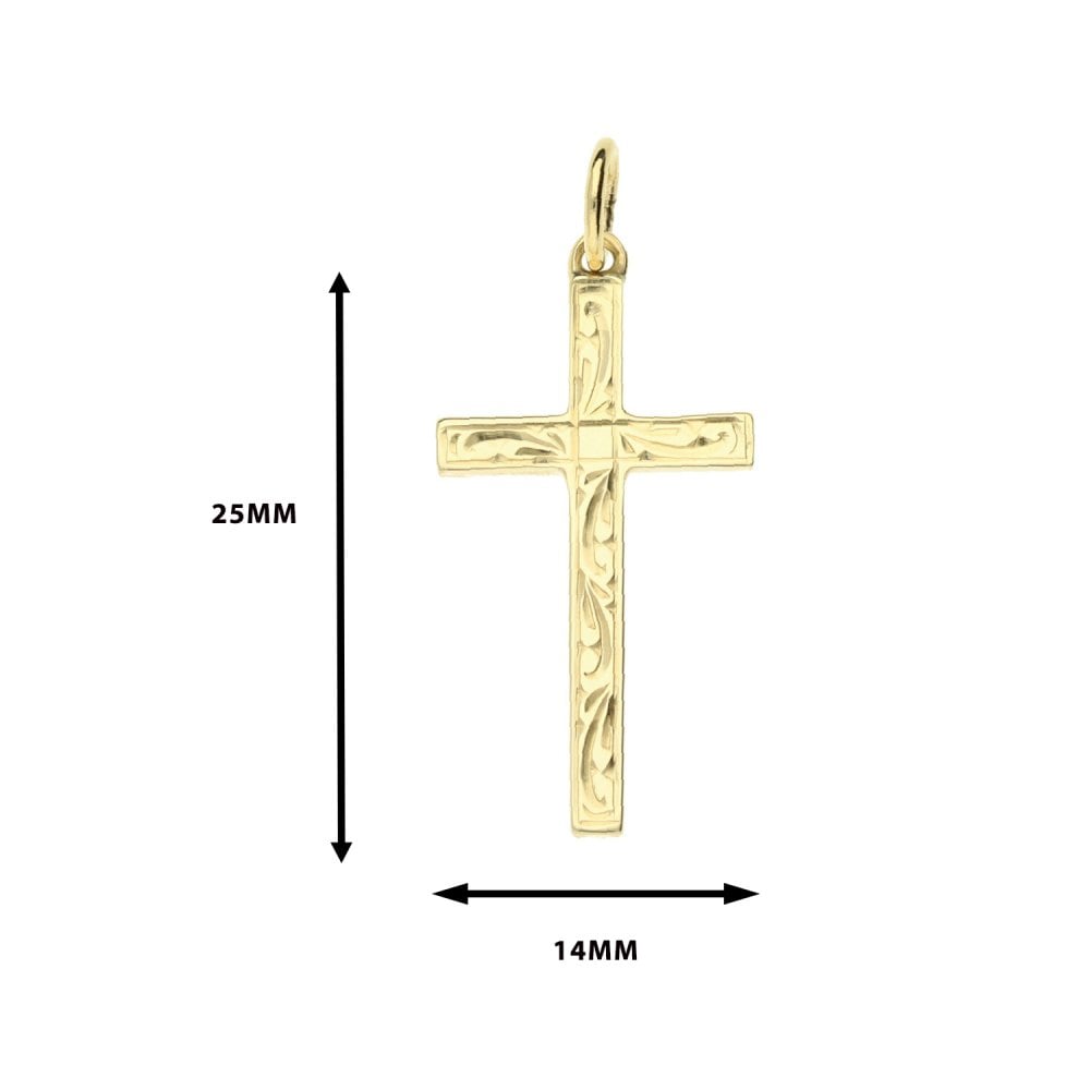 Medium 9ct Yellow Gold Scroll Patterned Cross - 1.4g