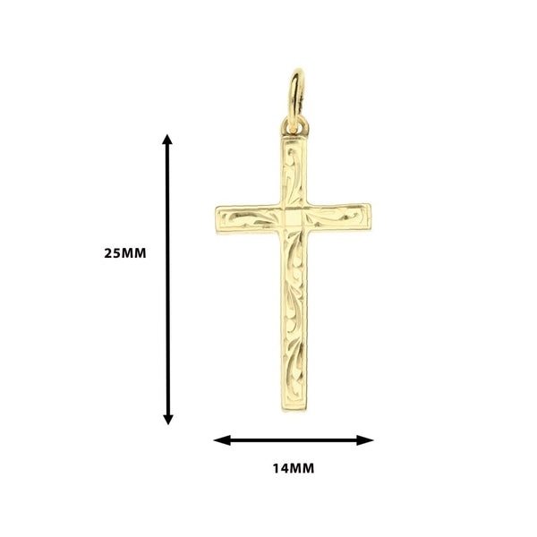 Medium 9ct Yellow Gold Scroll Patterned Cross - 1.4g