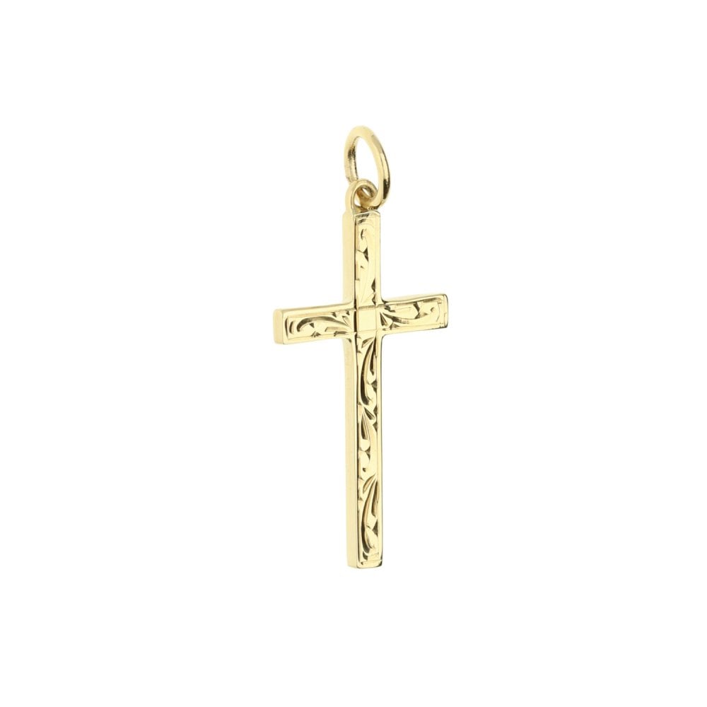 Medium 9ct Yellow Gold Scroll Patterned Cross - 1.4g