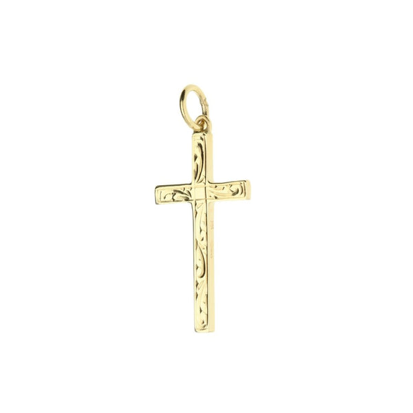 Medium 9ct Yellow Gold Scroll Patterned Cross - 1.4g