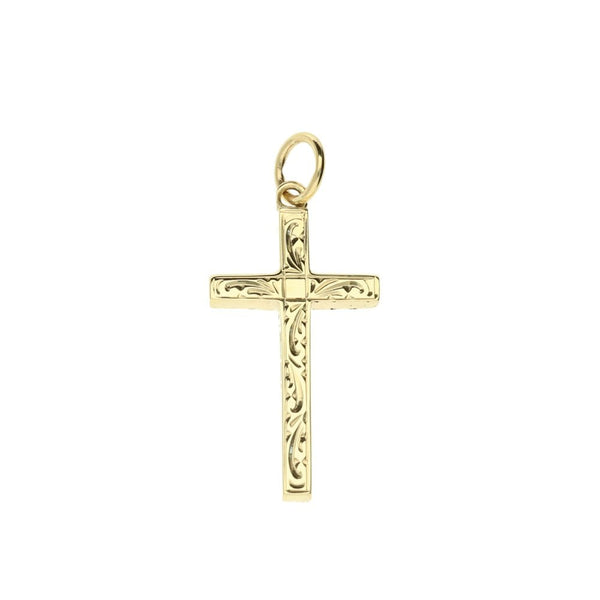 Medium 9ct Yellow Gold Scroll Patterned Cross - 2.4g