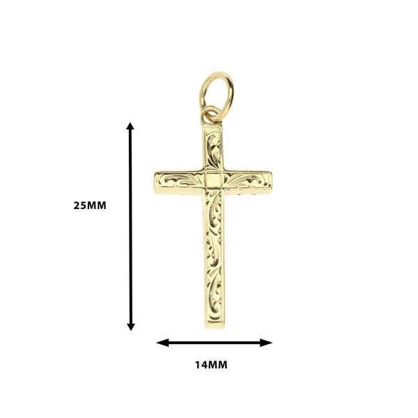 Medium 9ct Yellow Gold Scroll Patterned Cross - 2.4g