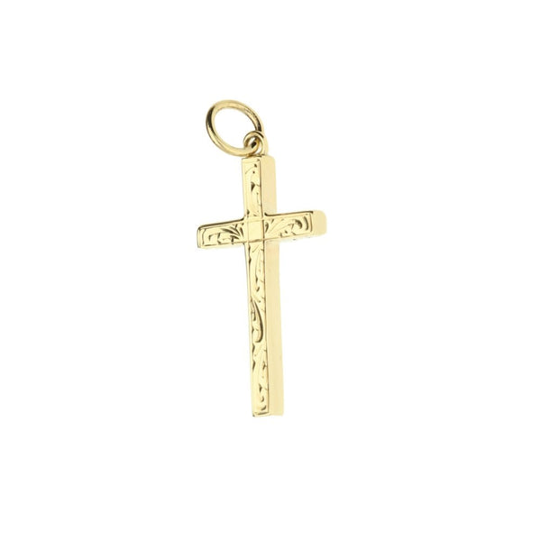 Medium 9ct Yellow Gold Scroll Patterned Cross - 2.4g