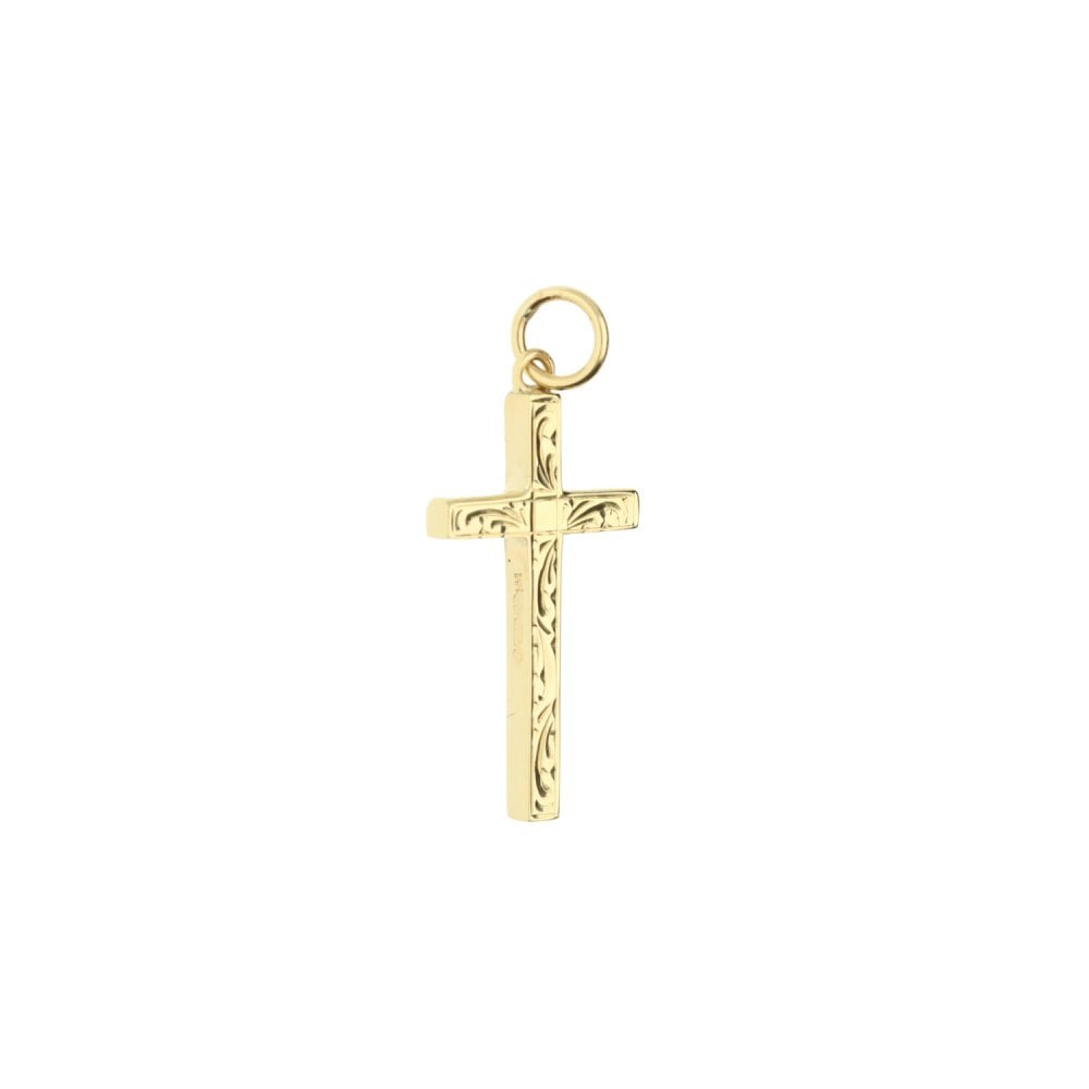 Medium 9ct Yellow Gold Scroll Patterned Cross - 2.4g