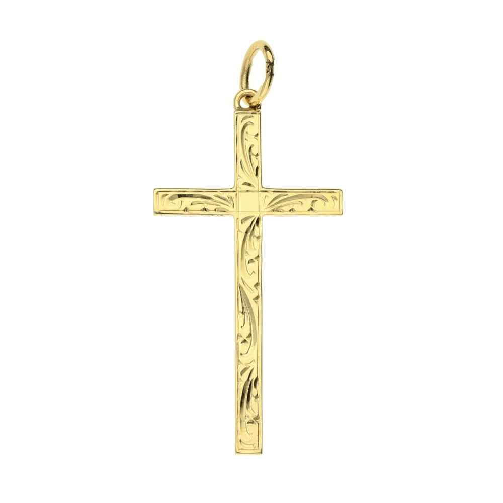 Medium 9ct Yellow Gold Scroll Patterned Cross - 1.6g