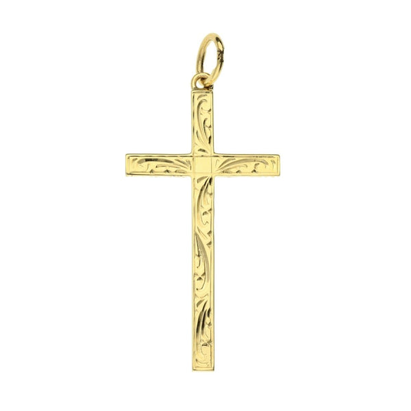 Medium 9ct Yellow Gold Scroll Patterned Cross - 1.6g