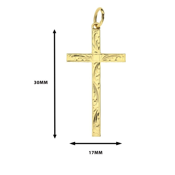 Medium 9ct Yellow Gold Scroll Patterned Cross - 1.6g