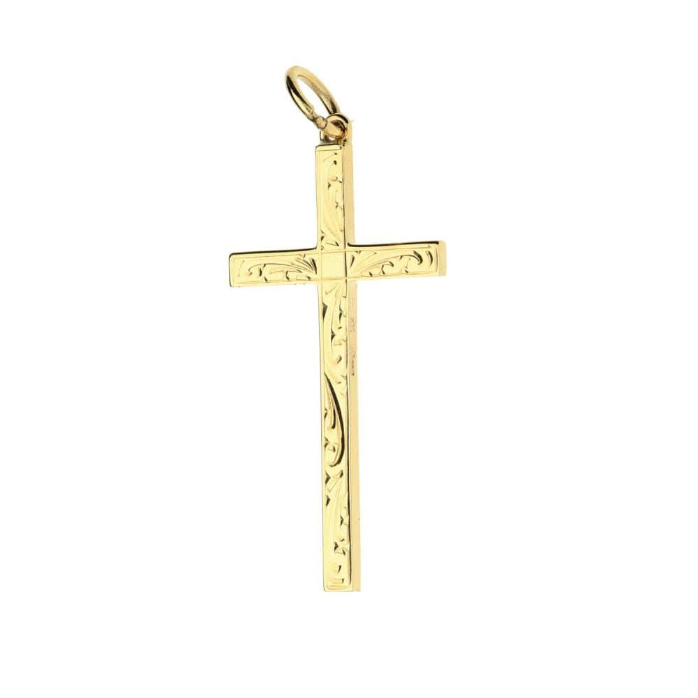 Medium 9ct Yellow Gold Scroll Patterned Cross - 1.6g