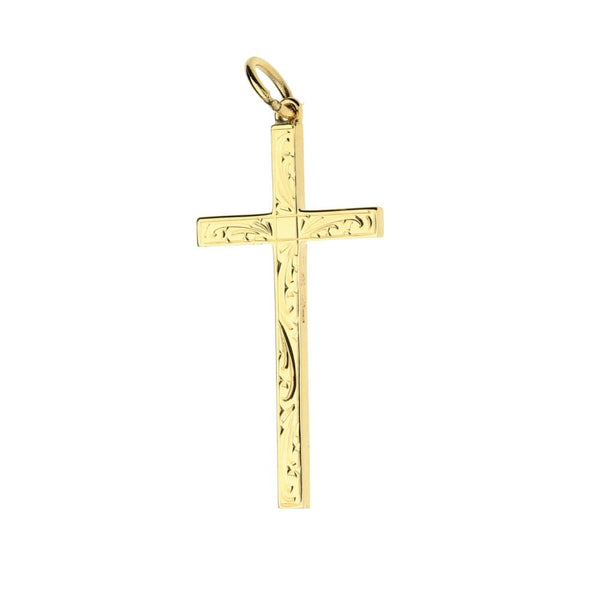 Medium 9ct Yellow Gold Scroll Patterned Cross - 1.6g