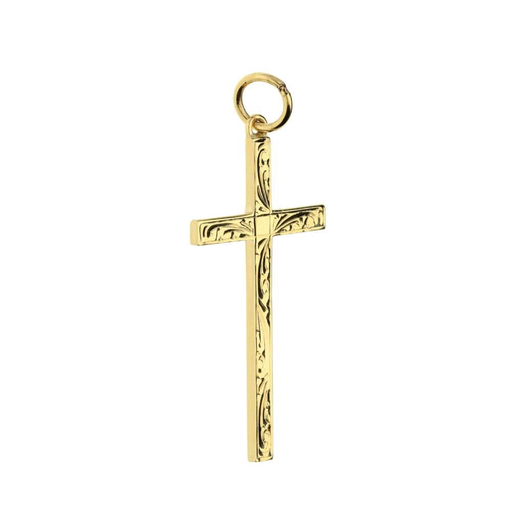Medium 9ct Yellow Gold Scroll Patterned Cross - 1.6g