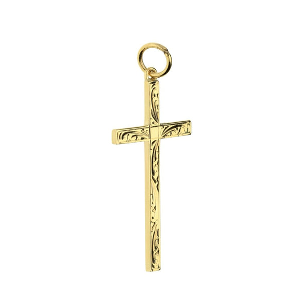 Medium 9ct Yellow Gold Scroll Patterned Cross - 1.6g