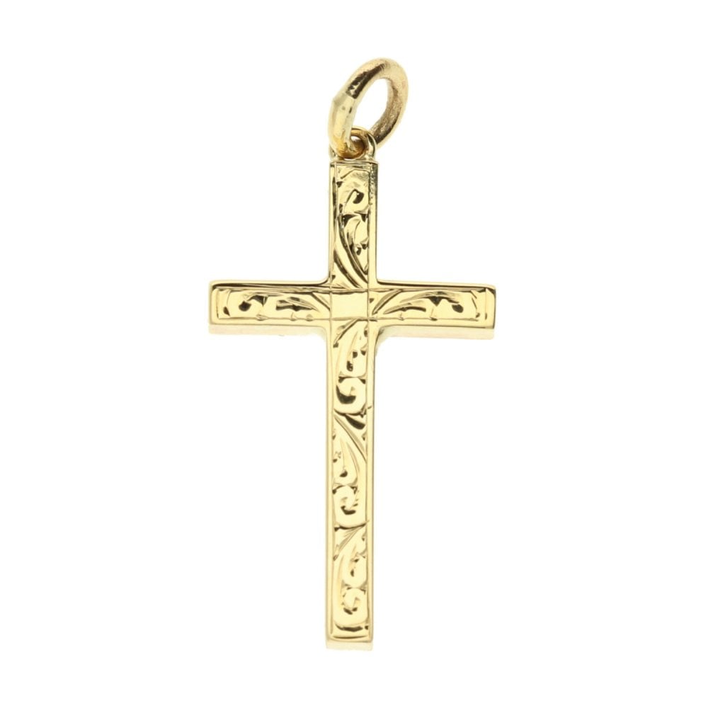 Medium 9ct Yellow Gold Scroll Patterned Cross - 4.4g
