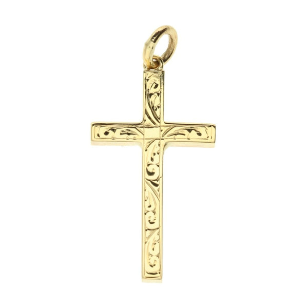 Medium 9ct Yellow Gold Scroll Patterned Cross - 4.4g