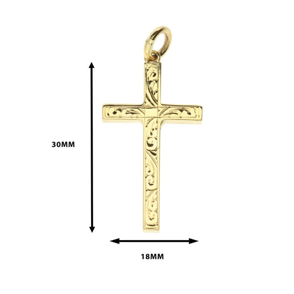 Medium 9ct Yellow Gold Scroll Patterned Cross - 4.4g