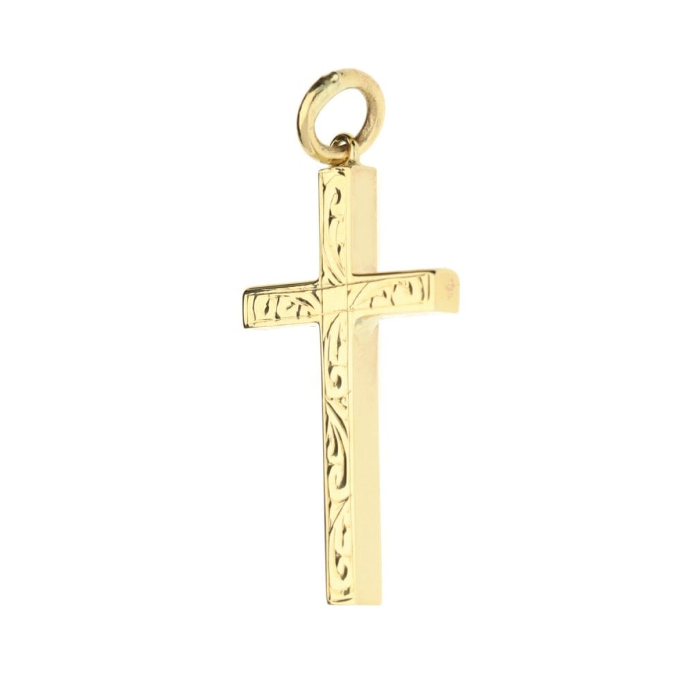 Medium 9ct Yellow Gold Scroll Patterned Cross - 4.4g