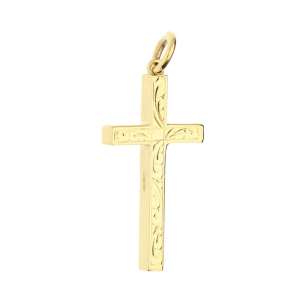Medium 9ct Yellow Gold Scroll Patterned Cross - 4.4g