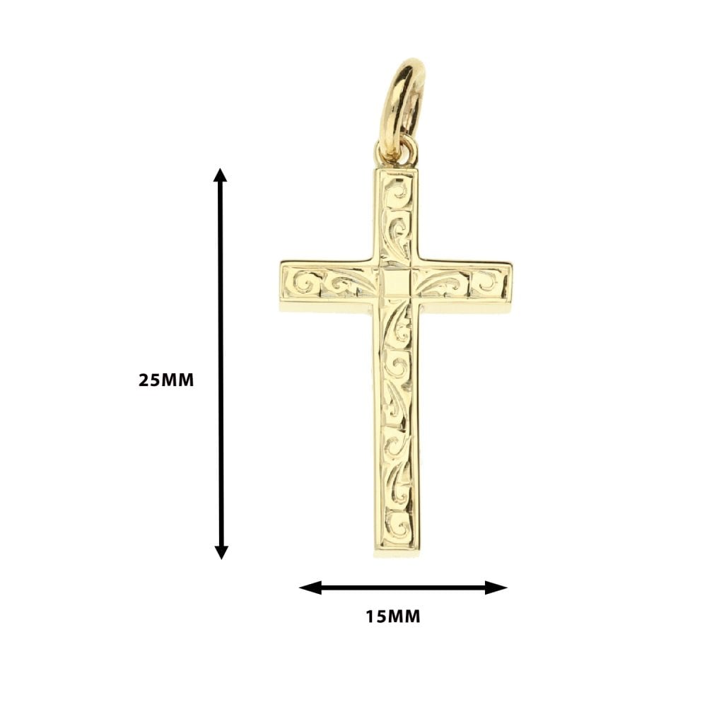 Medium 9ct Yellow Gold Patterned Cross - 3.7g