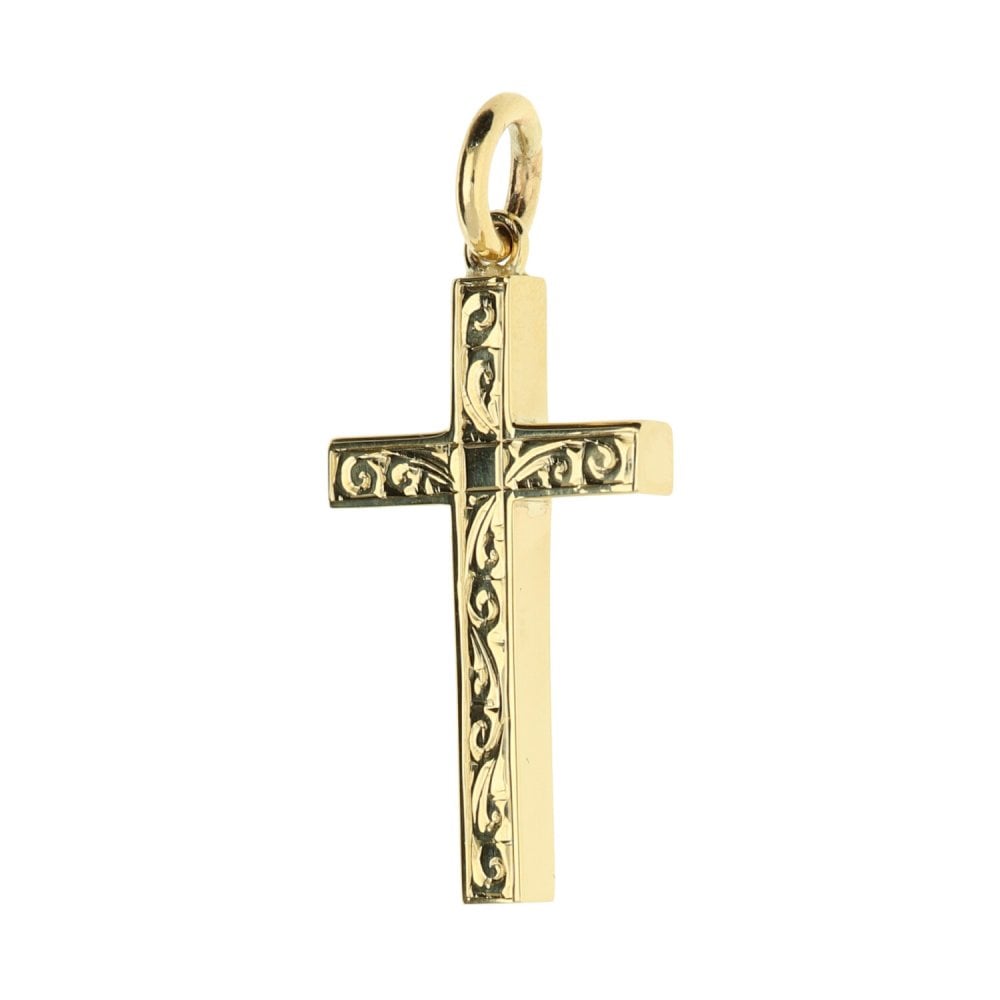 Medium 9ct Yellow Gold Patterned Cross - 3.7g