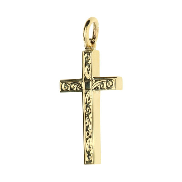 Medium 9ct Yellow Gold Patterned Cross - 3.7g