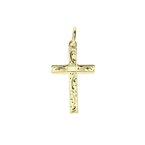 Small 9ct Yellow Gold Scroll Patterned Cross - 2.0g