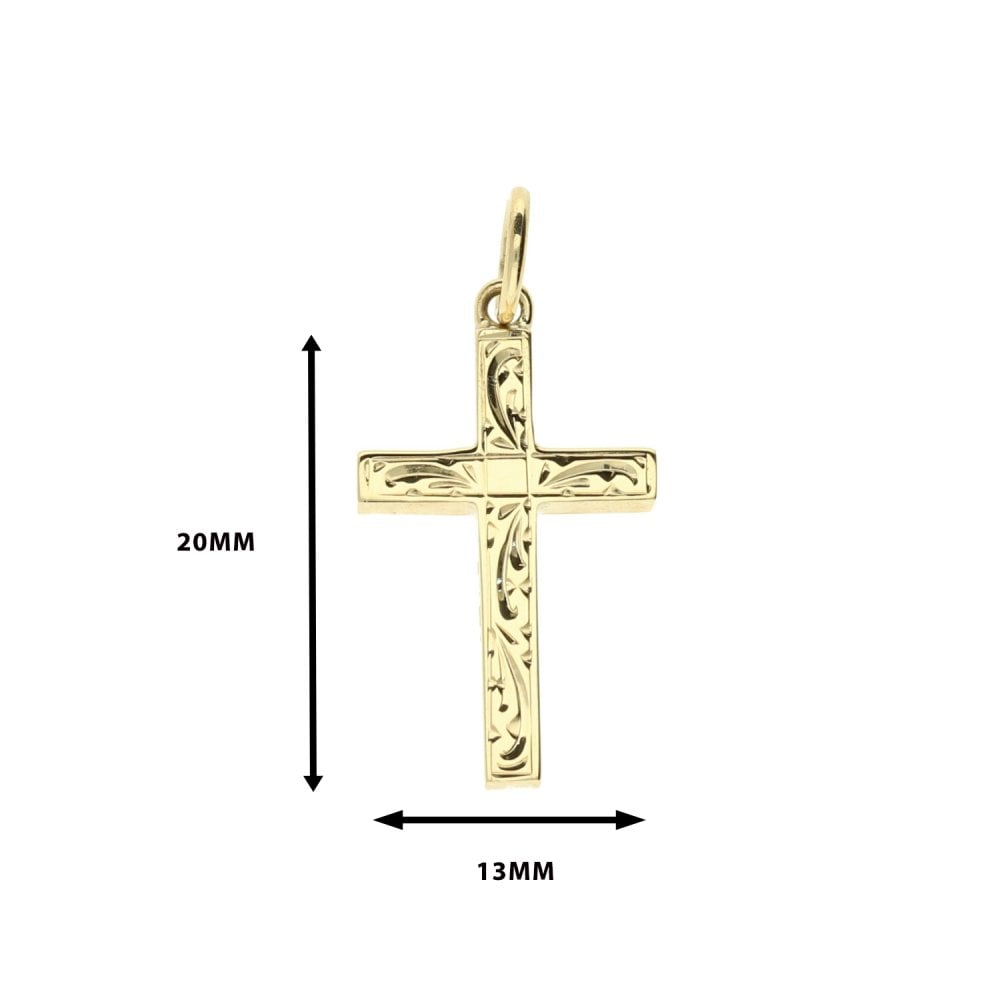 Small 9ct Yellow Gold Scroll Patterned Cross - 2.0g