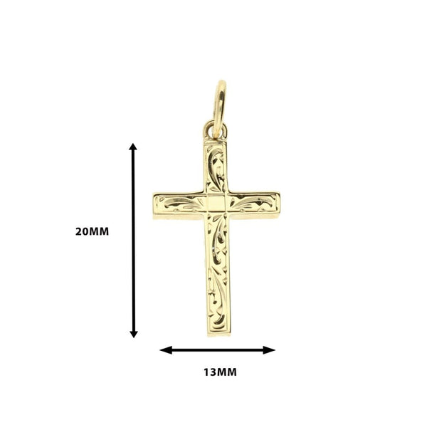 Small 9ct Yellow Gold Scroll Patterned Cross - 2.0g
