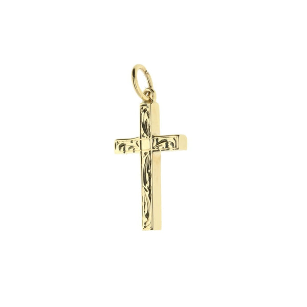 Small 9ct Yellow Gold Scroll Patterned Cross - 2.0g
