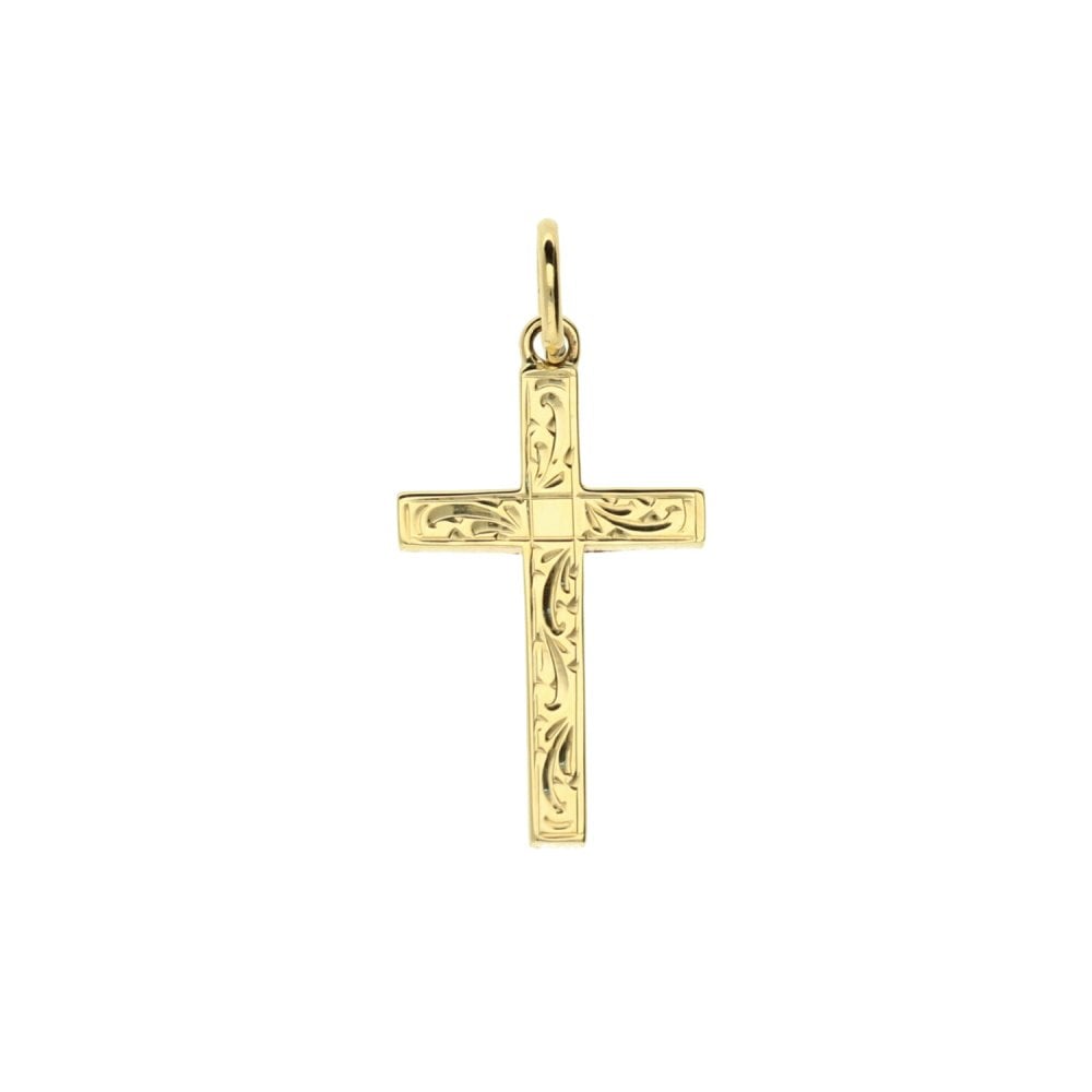 Small 9ct Yellow Gold Scroll Patterned Cross - 1.2g